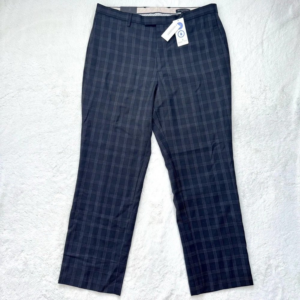 Banana Republic Pants Men’s 38x32 Black Check‎ Slim Fit 100% Wool Career NEW
